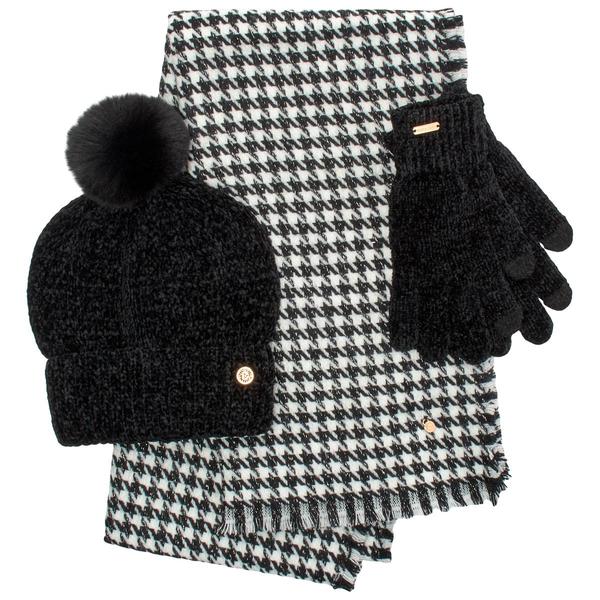 Womens Anne Klein Houndstooth 3pc Scarf / Hat / Glove Set - image 