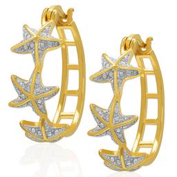 Gianni Argento Diamond Accent Starfish Link Hoop Earrings