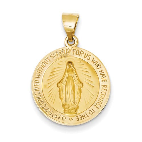 Unisex Gold Classics&#40;tm&#41; 14kt. Polished & Satin Mary Circle Pendant - image 
