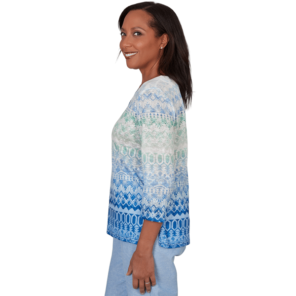 Petite Alfred Dunner Caribbean Blues Keyhole Neck Ombre Blouse