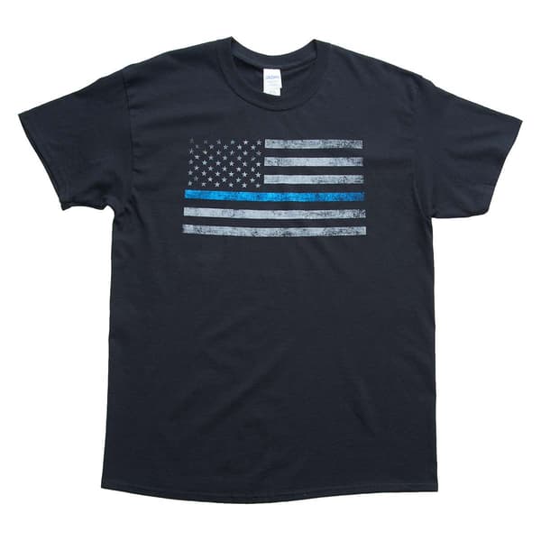 Mens Short Sleeve Thin Blue Line Flag Graphic Tee - image 