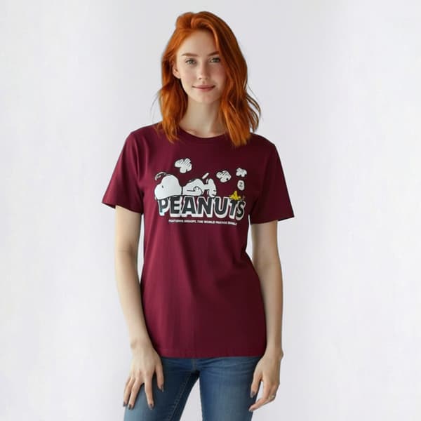 Juniors Hybrid Promotions Peanuts Snoopy Boyfriend Tee - image 