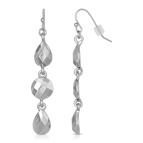 1928 Silver Tone Linear Drop Earrings - image 