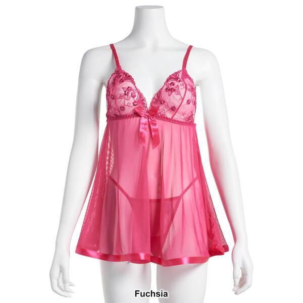 Womens Spree Intimates Mesh Triangle Cup Sequin Babydoll Set