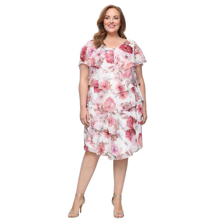 Plus Size SLNY Chiffon Print Tier Dress