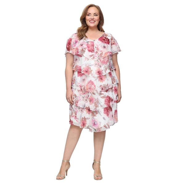 Plus Size SLNY Chiffon Print Tier Dress - image 