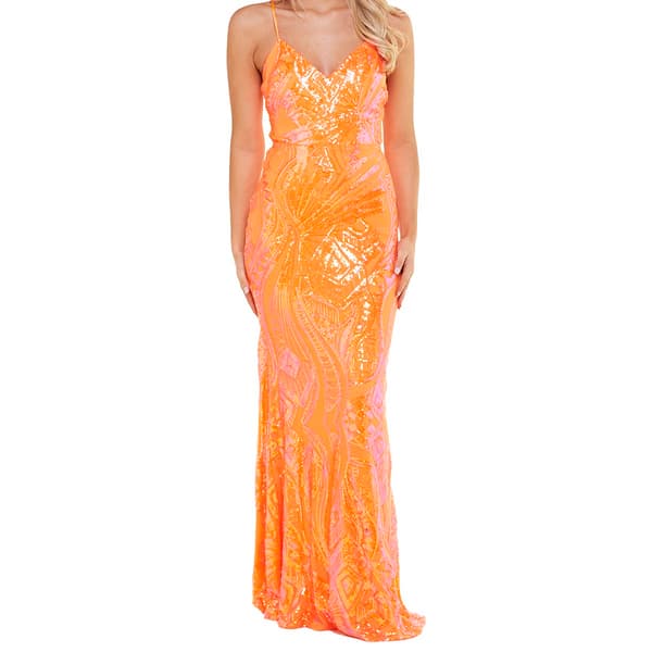 Juniors Crystal Doll Placement Sequin Empire Waist Mermaid Dress