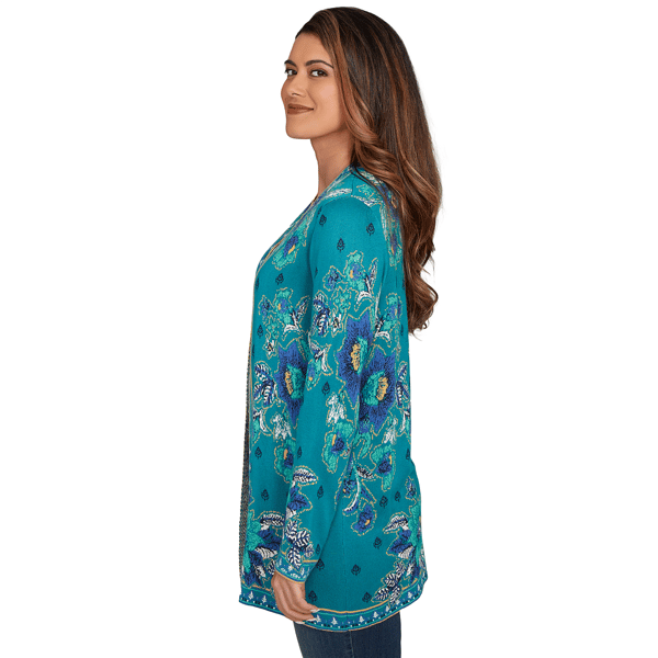 Petite Ruby Rd. Fall Flair Floral Embroidery Open Front Cardigan