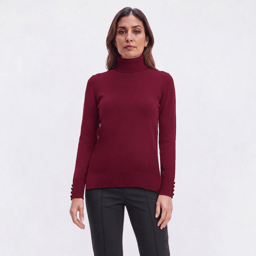 Womens Retrology Long Button Sleeve Turtleneck Sweater