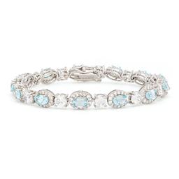 Gianni Argento Blue Topaz Cubic Zirconia Oval Link Bracelet