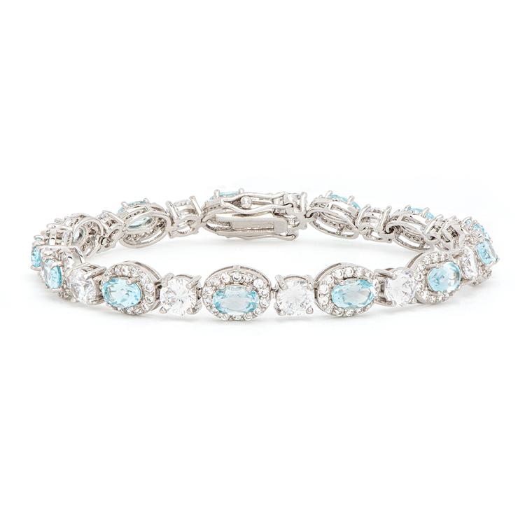 Gianni Argento Blue Topaz Cubic Zirconia Oval Link Bracelet