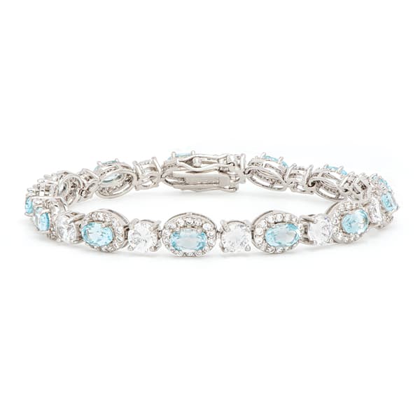Gianni Argento Blue Topaz Cubic Zirconia Oval Link Bracelet - image 