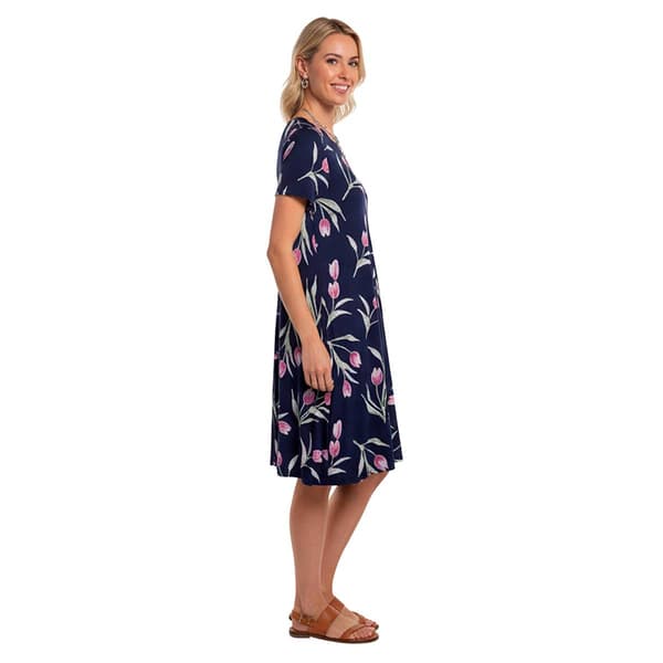 Plus Size Architect® Short Sleeve Floral Tulip A-Line Dress
