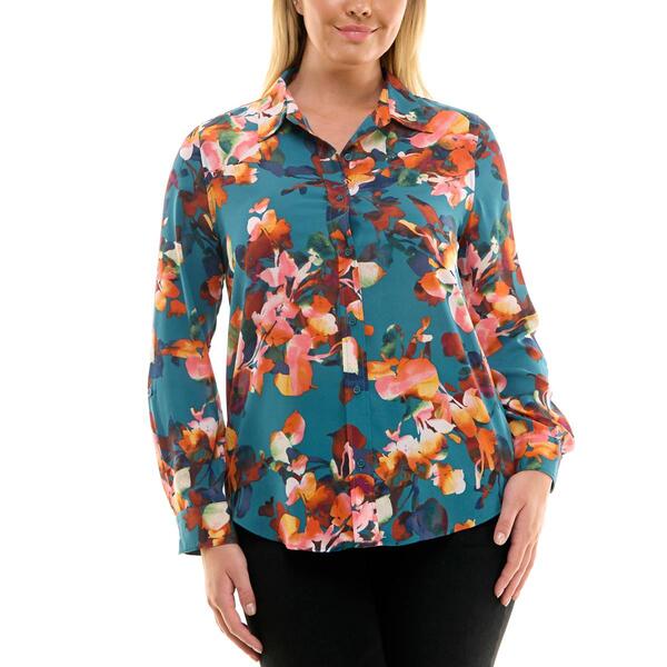 Womens Zac & Rachel Long Sleeve Button Collar Crepe Blouse - image 