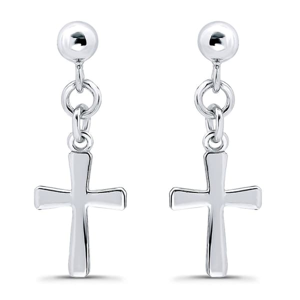 Designs by FMC Sterling Silver Polish Cross Drop Post Earrings - image 