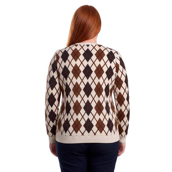 Plus Size Emily Daniels Long Sleeve Argyle Hacci Sweater - Tan