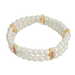 Roman Gold-Tone 2-Row Pearl & Crystal Stretch Bracelet