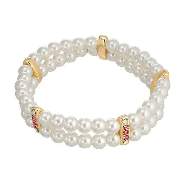 Roman Gold-Tone 2-Row Pearl & Crystal Stretch Bracelet - image 