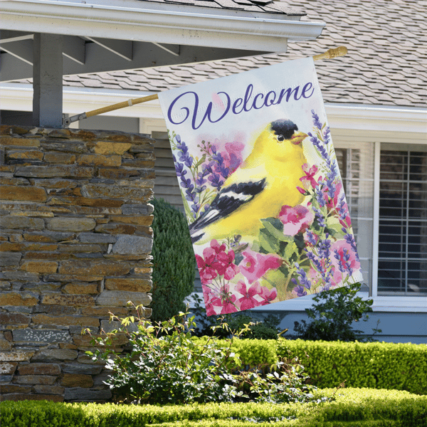 Northlight 40in. Welcome Yellow Finch Spring House Flag