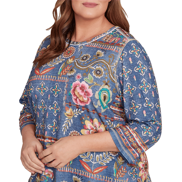Plus Size Alfred Dunner El Paso Denim Floral Patchwork Blouse