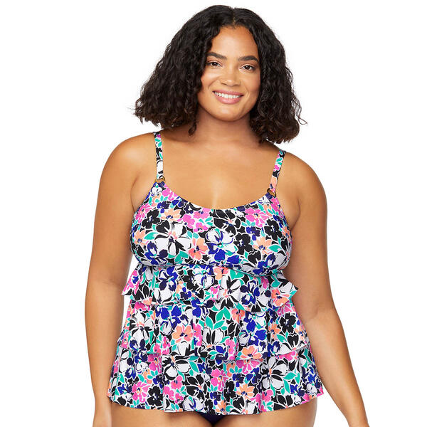 Plus Size Leilani Paradise Garden 3 Tiered Bandini Swim Top - image 