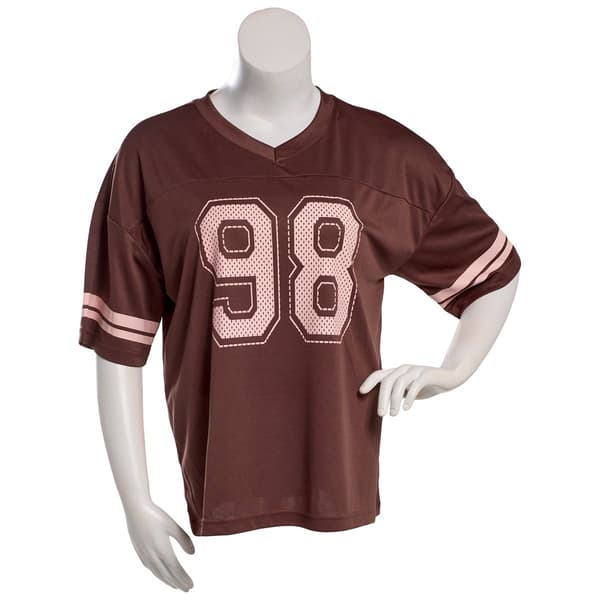 Juniors Derek Heart Mesh Oversized Boxy Football Tee- Brown