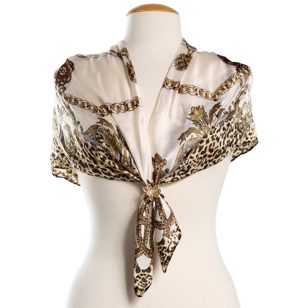Womens Jessica McClintock Chain Animal Scarf with Pearl Ring - image 