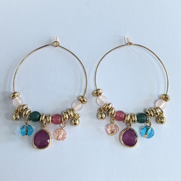 Ashley Cooper(tm) Multi Color Beaded Dangle Hoop Earrings - image 