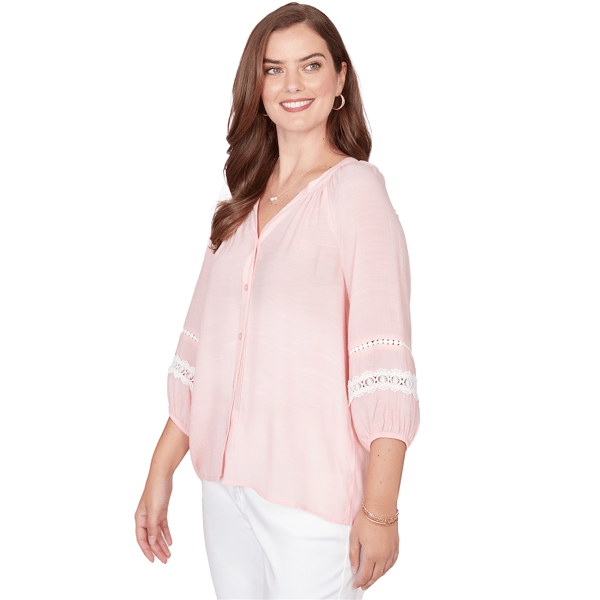 Plus Size Ruby Rd. Renaissance Romance Silky Gauze Lace Trim Pea