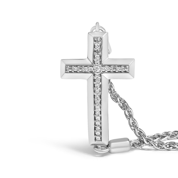 Haus of Brilliance Sterling Silver Diamond Cross Bolo Bracelet