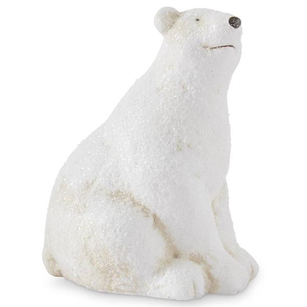 K&K Interiors 6.5in. Snowy Glitter Sitting Polar Bear - image 