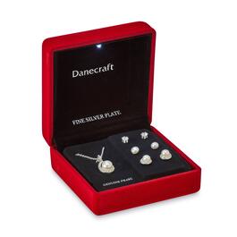 Danecraft Teardrop w/ Pearl Center Pendant & 3pc. Earrings Set