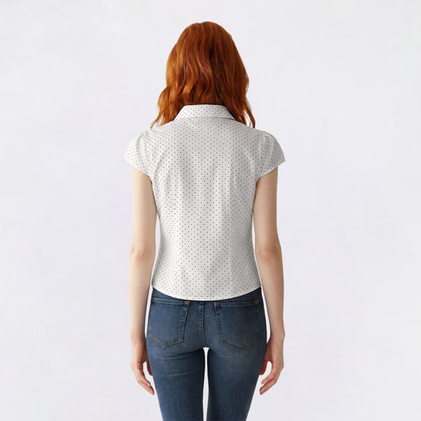 Juniors Love Tree Cap Sleeve Pin Dot Ruch Button Front Top
