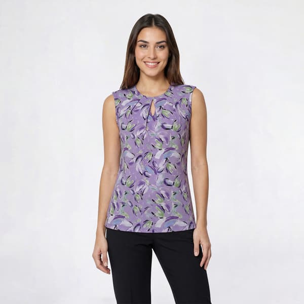 Womens Kasper Sleeveless Keyhole Neck Floral Petal Blouse - image 