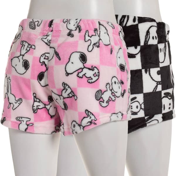 Womens Peanuts™ 2pk. Snoopy Checkered Plush Pajama Shorts
