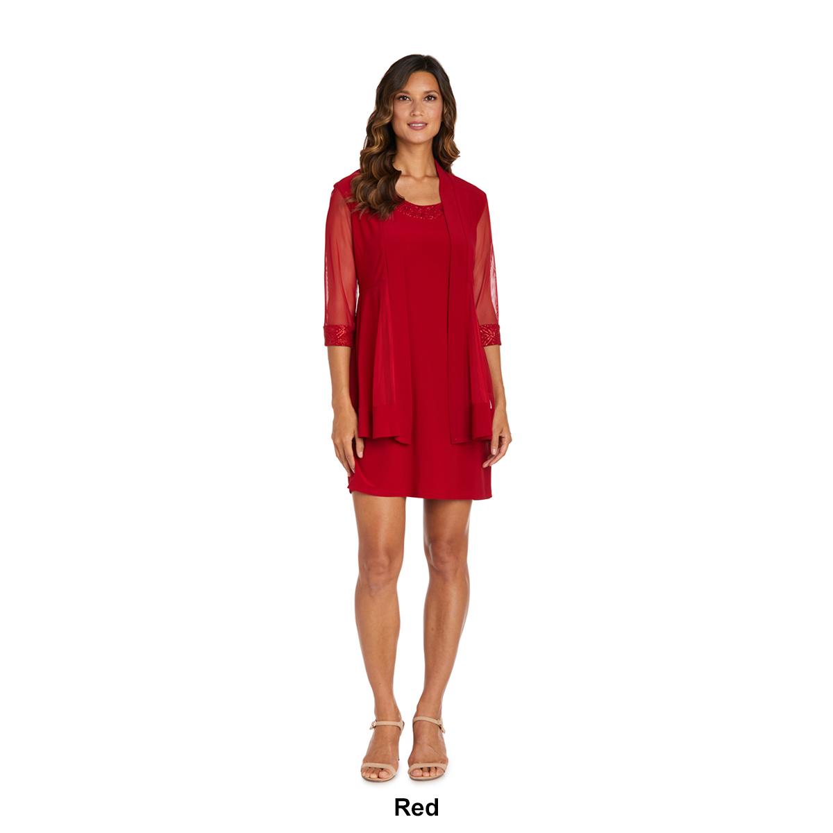 Womens R&M Richards 3/4 Sleeve Soft sheer Pleated Jacket Dress