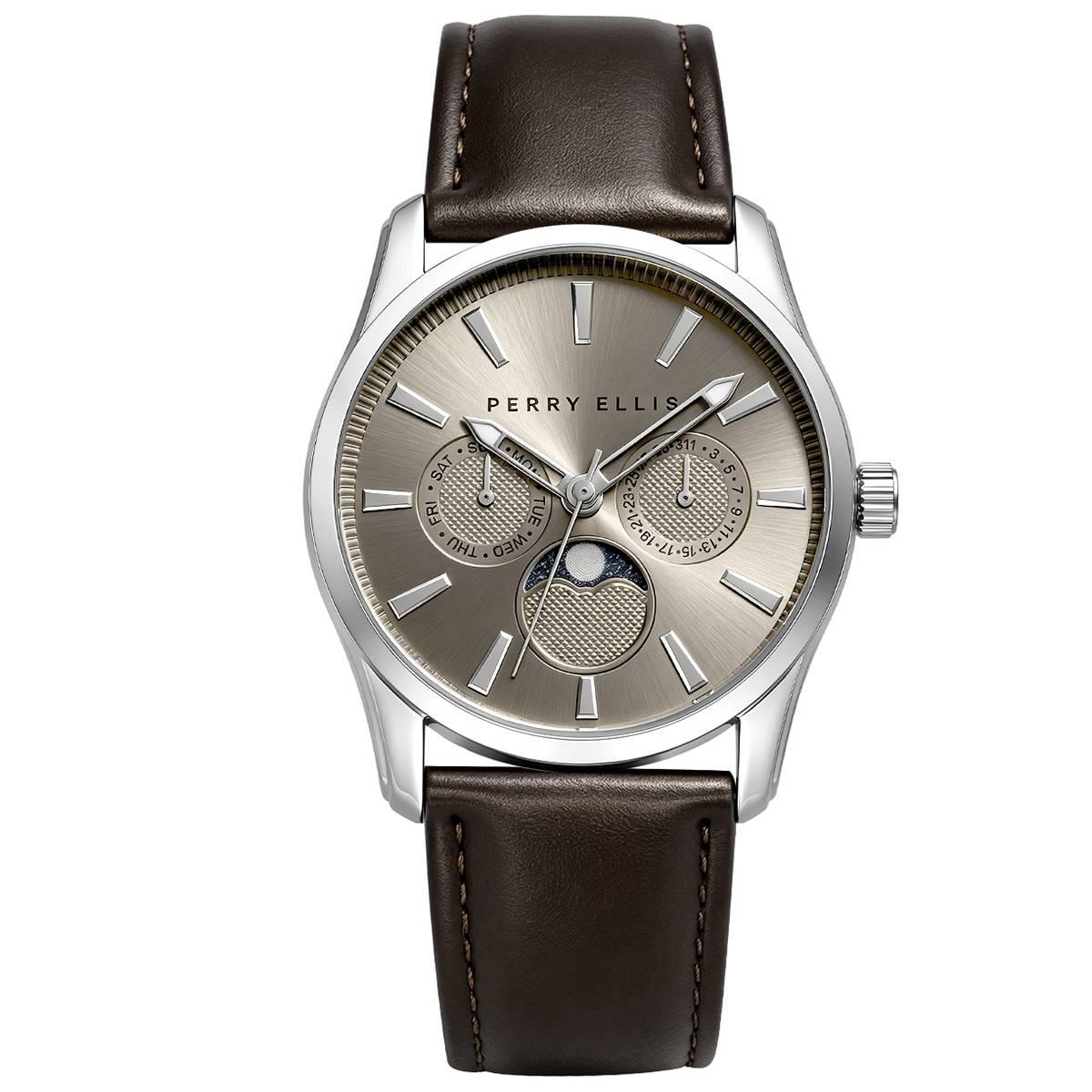 Mens Perry Ellis Silver-Tone Moon Phase Watch -  PEM0003SL.UK