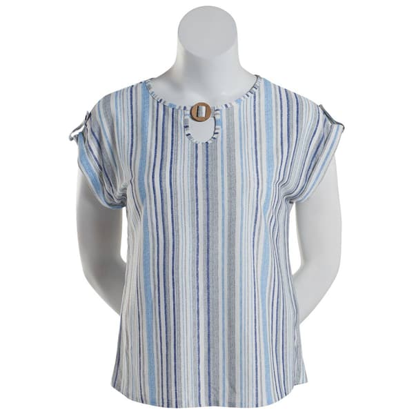 Womens Cure Short Sleeve Keyhole Top -  White/Blue