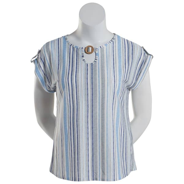 Womens Cure Short Sleeve Keyhole Top -  White/Blue - image 