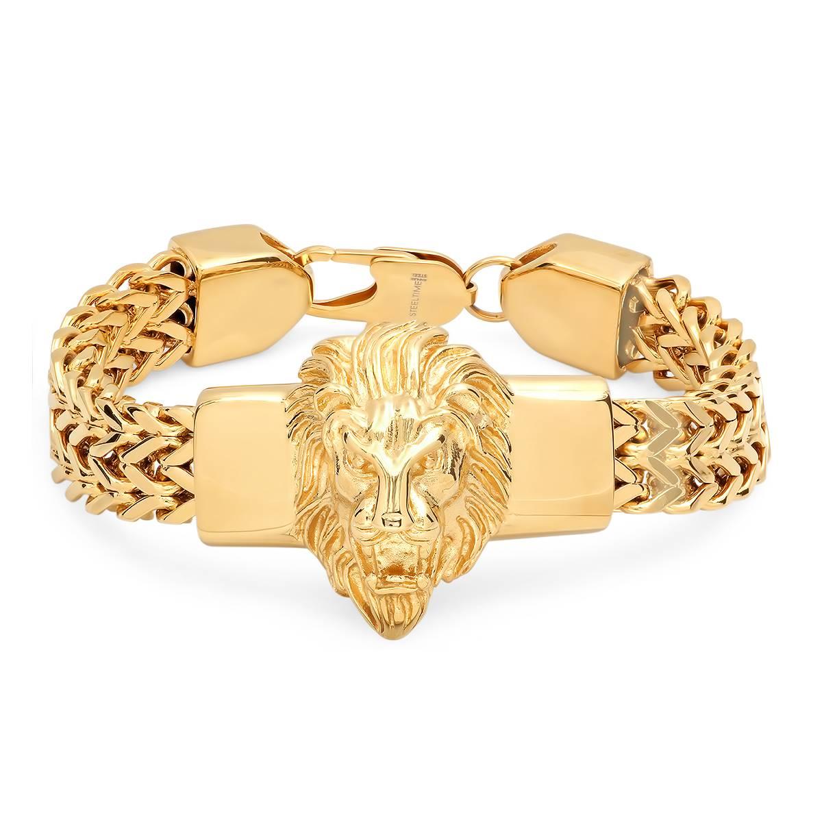 Mens Steeltime 18kt. Gold Plated Lion Head Box Chain...