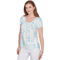Petite Hearts of Palm Aqua Fresh Postcard Tropical Blouse - image 3