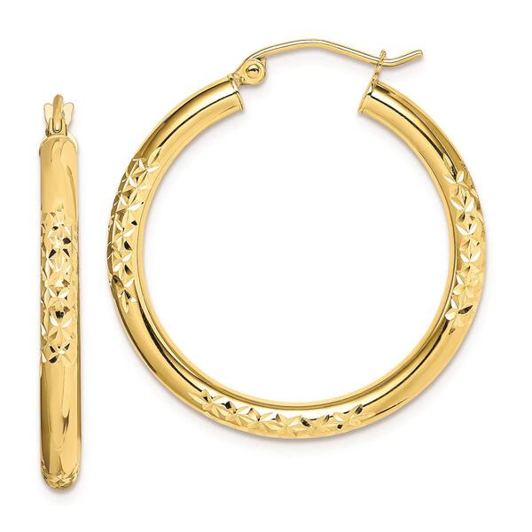 Gold Classics(tm) 10kt. Diamond-cut 30mm Hollow Tube Hoop Earrings - image 