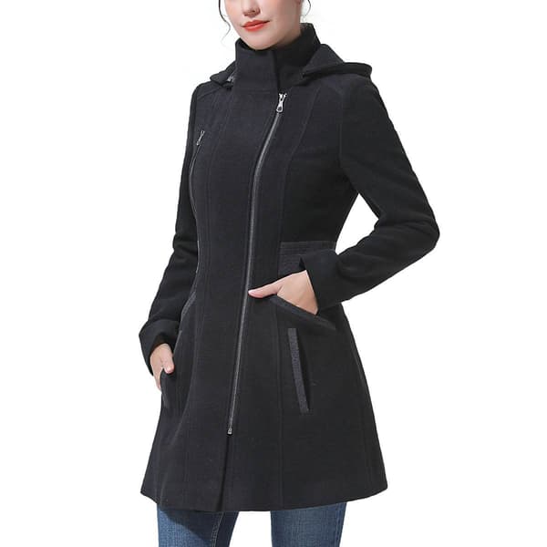 Womens BGSD Hooded Color Block Wool Coat