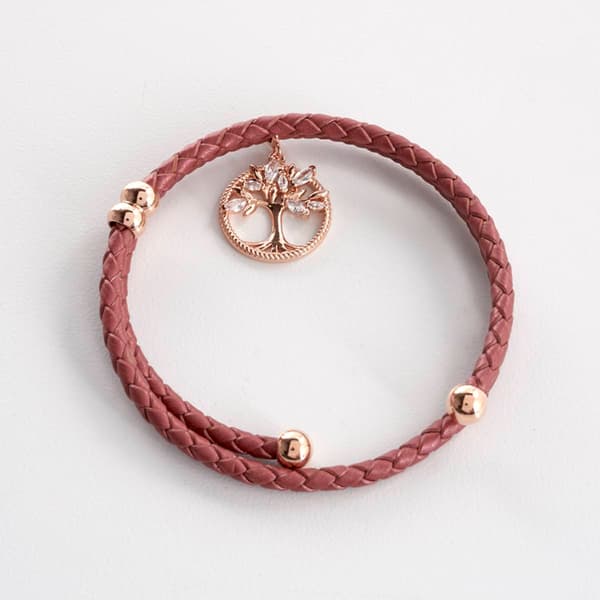 Inspirational Rose Gold Tree Leather Bracelet - image 