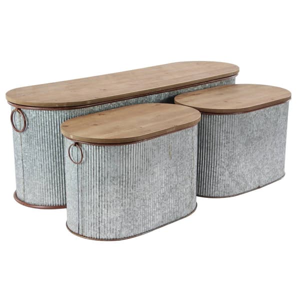9th & Pike(R) Farmhouse Silver Entryway Storage Bench Set of 3 - image 