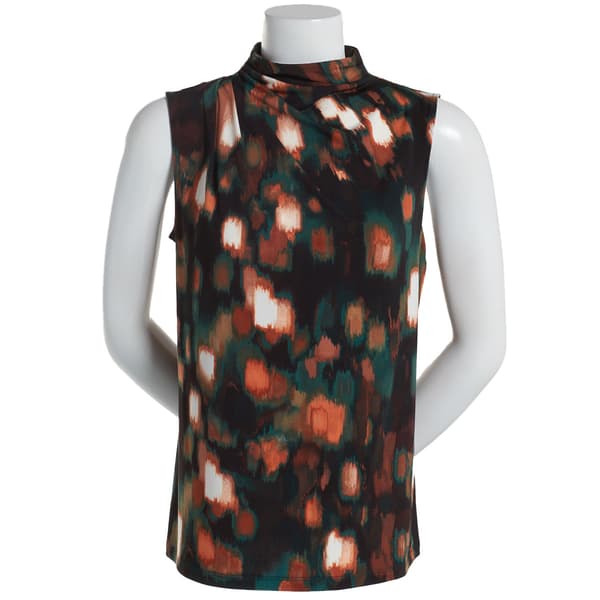 Plus Size Calvin Klein Sleeveless Blur Dots Mock Neck Blouse