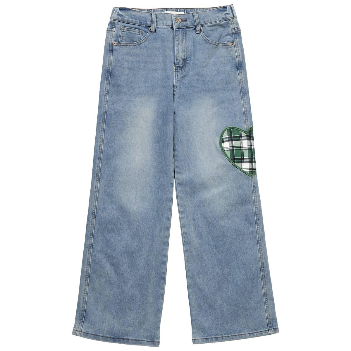 Girls (7-16) No Comment Plaid Heart Wide Leg Jeans