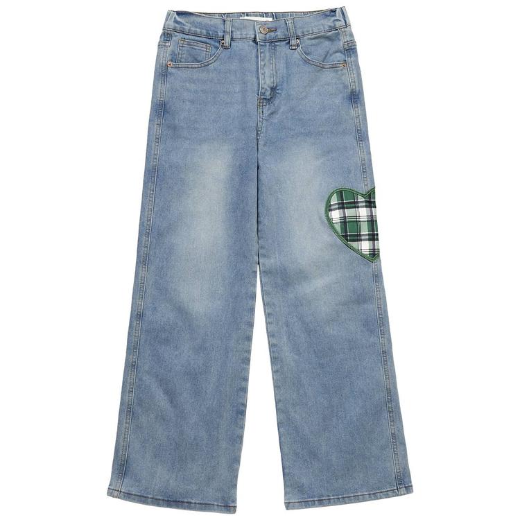 Girls (7-16) No Comment Plaid Heart Wide Leg Jeans