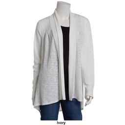 Plus Size Cure Open Front Solid Smocked Yoke Cardigan
