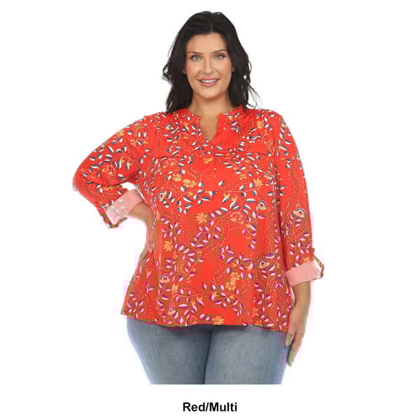 Womens White Mark Paisley V-Neck Long Sleeve Blouse